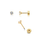 Tiny 2Mm CZ Stud Earrings 14K Gold,Flat Screw Back Cubic Zirconia Earrings Helix
