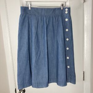 NEW NWT Talbots womens size 14 solid blue chambray capsule skirt buttons