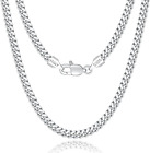 Italian 4Mm Solid 18K Gold over 925 Sterling Silver Chain Necklace for Men Boys