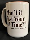 Trump mugshot mug with Isn't it Past Your Jail Time quote. Orange interior