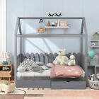 EUROCO Pine Wood Twin Size House Bed with Drawers - Rustic Gray Daybed for Kids