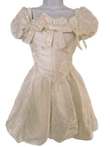 Womens Vintage Ivory Floral Milkmaid Coquette Babydoll Puff Sleeve Mini Dress 10