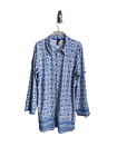 Aqua et Sol Blue Print Roll Tab Sleeve Button Down Shirt Dress UPF 50+ XL