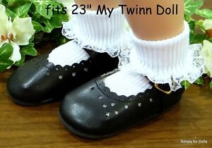 BLACK Heart-Cut MARY JANES DOLL SHOES fits 23