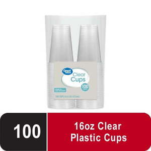 Disposable Plastic Cups, Clear, 16 oz, 100 Count