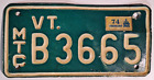 New ListingVermont Vintage 1974 Motorcycle License Plate  #B3665  --NO RESERVE AUCTION --