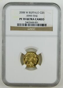 New Listing2008-W $5 1/10th Oz American Gold Buffalo Proof NGC PF70 Ultra Cameo Coin A8082