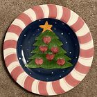 Laurie Gates Christmas Tree w/ Star & Hearts Striped Rim Plate Serving Platter