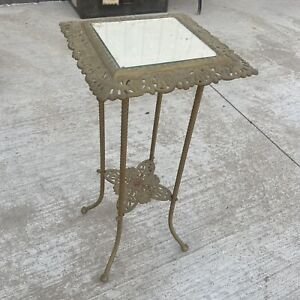 Antique Victorian 2-Tier Gold Gilt Iron, Brass Plant Stand Table 31” BH
