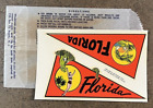 Original Vintage FLORIDA TRAVEL Water DECAL pennant alligator pinup flamingo FL