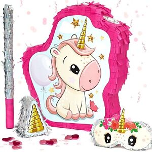 Unicorn Pinata Birthday Party For Girls With Stick Blindfold & Mini Piñata Set