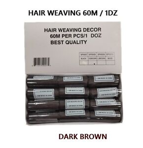 Hair Weave Sew Decor Sewing Cotton Thread 60m Hair Extensions / Dark Brown 12PCS