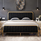 Velvet Upholstered Full Queen Size Bed Frame with Headboard Heavy Duty Platform