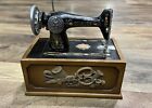 Vintage Singer Sewing Machine Storage Box Wood Replica w/ Vintage Supplies