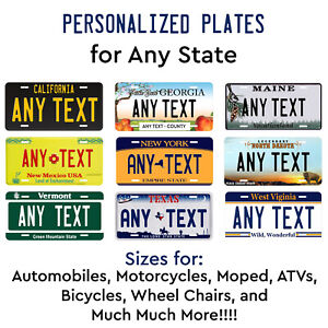 Personalized Custom License Plate Tag for Any State Wall Auto Car Bicycle ATV