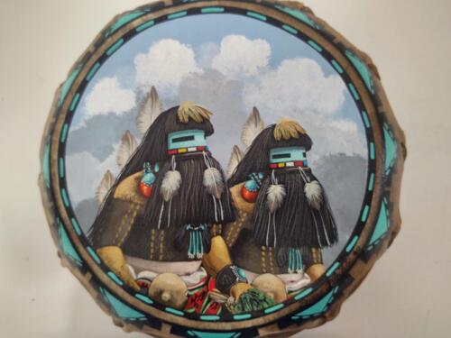 RARE Native American Rawhide Handmade Drum Zuni Signed Duane Dishta 1998