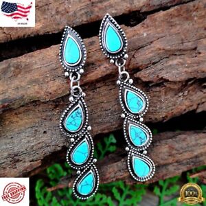 Fashion 925 Silver Plated Hook Drop Earrings Women Turquoise Jewelry Simulated