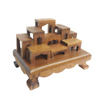 Mini Altar Thai Buddha Worship Wood Set 9 Amulet Miniature Table Teak Shelf