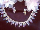 Crystal Arora Borealis Rhinestone Necklace, Post Earrings~ Costume, Bridal, Prom