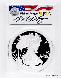 2021 W $1 Silver American Eagle PCGS PR70 FDI - Michael Reagan Signature