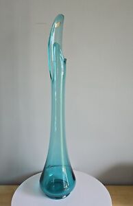 Vintage MCM LE Smith Fayette Glass Peacock Swung Vase - 24.5