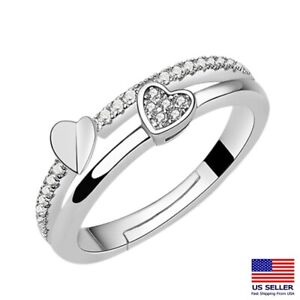 Fashion Women 925 Sterling Silver Crystal Ring Layered Heart Wedding Party 1839