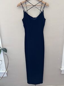 Vintage 579 Womens Velvet Midi Slip Dress Size M Black Strappy Slit 90s Y2K Prom