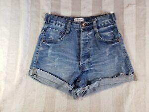 One by One Teaspoon X Harlets High Rise Fitted Twisted Cuff Cutoff Short Size 24
