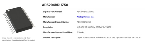 AD5204 Digital Potentiometer 50k-256 Taps SPI Interface 24-TSSOP. Lot of 4pcs.