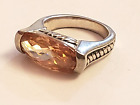 Sterling Silver 925 Orange Glass Faceted Band Ring Size 5.75