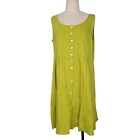 Gudrun Sjoden Organic Cotton Button Front Tank Dress Sz L Lime Green Lagenlook