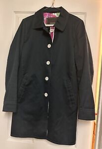 Mint!! Coach Sateen Walking Trench Coat Black Colorful Lining Button-Down, Sz S