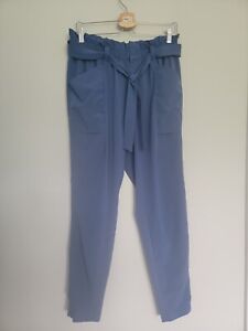 Athleta Womens sz 10T Tall Paperbag Tapered Belted Pants Blue
