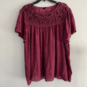 Torrid Purple Challis Woven Embroidered Babydoll Top Plus Size 3X Flutter Sleeve