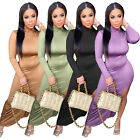 NEW Stylish Women Long Sleeves Solid Color Side Slit Asymmetric Dress Club Party