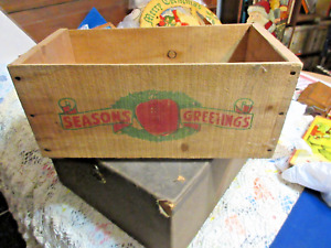 Vintage Antique Wood Apple Crate Box ~SEASONS GREETINGS~ Christmas 17