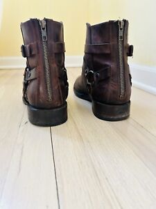 FRYE Brown Leather Harness Zip Motorcycle Riding Ankle Boots Mens Sz 12
