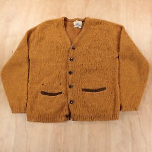 vtg 60s Lombardy mohair wool fuzzy cardigan sweater LARGE mustard cobain