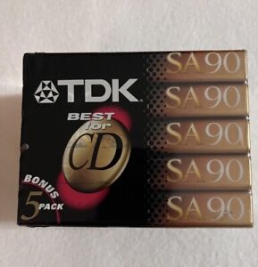 5 Pack TDK SA90 Blank Cassette Tapes 90min High Bias Audio IEC Type II Sealed