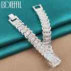 DOTEFFIL 925 Sterling Silver Wide Wristband Bracelet Chain Party Fashion Jewelry