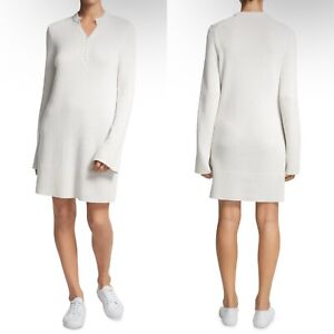 THEORY 100% Cashmere Ivory Henley Sweater Long Sleeve Split Short Dress Large