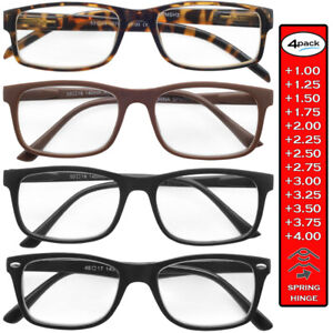 Reading Glasses Mens Womens Readers 4 Pack Spring Hinge Readers Unisex Eyeglass