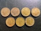 Germany 1939 coins 1 reichspfennig full set  A,B,D,E,F,G,J with swastika (M)