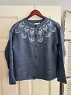 Celtic & Co Fair Isle 100% Wool Cardigan Sweater Blue Multi M Medium