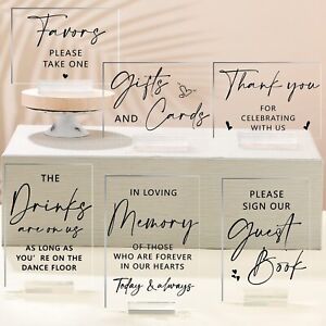 6 Pcs Acrylic Wedding Reception Signs Clear Table Decoration With Holder Rustic