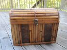 Vintage Wood split bamboo storage trunk chest with stamped copper accent boho