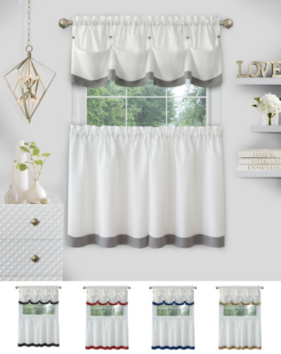 Country Farmhouse 3 Pc Solid Cafe Kitchen Curtain Tier & Tucked Valance Set