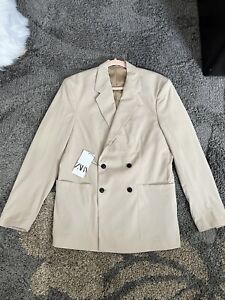 Zara Double Breasted Blazer Suit Jacket Size 38R Khaki Relaxed Fit 0340315710
