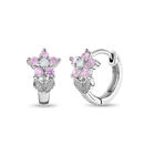 Cubic Zirconia Flower 9mm Baby / Toddler / Kids Earrings Hoop  - Sterling Silver