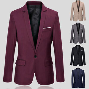 Men Blazer Coat Business Formal Suit Tops Slim One Button Casual Comfort Fashion